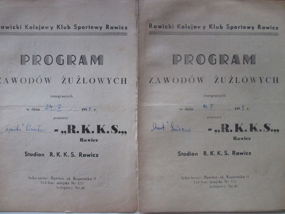 Programy Żużlowe Rawicz 1954/59 Wrocław Gniezno Łódż Rzeszów Warszawa