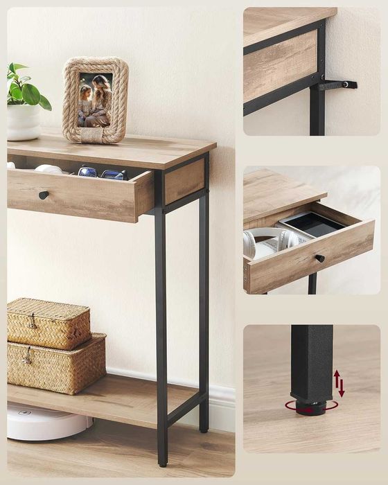 Stolik konsolowy z 2 szufladami,wielbłądzi brąz