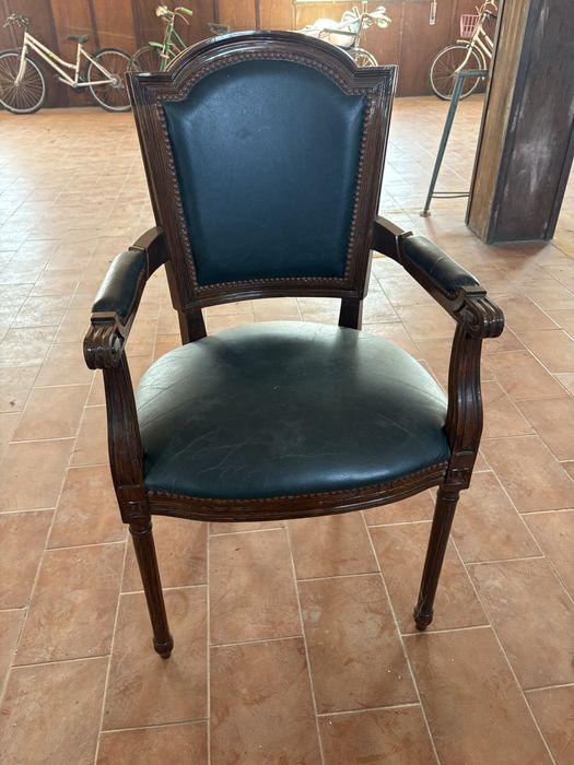 Cadeira Escritório Vintage Tecido Verde e Madeira