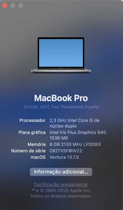 Apple MacBook Pro A1708 Ano de 2017 - Cinza Escuro