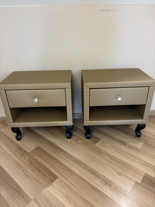 Komplet 2 eleganckich szafek nocnych – złote, glamour, kryształowe uchwyty