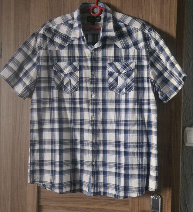 Koszula męska w kratkę krótki rękaw rozm XL