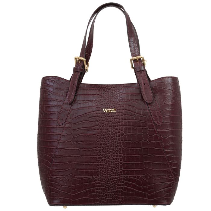 VEZZE torebka skórzana shopper kroko z długimi rączkami V704 c.bordowa