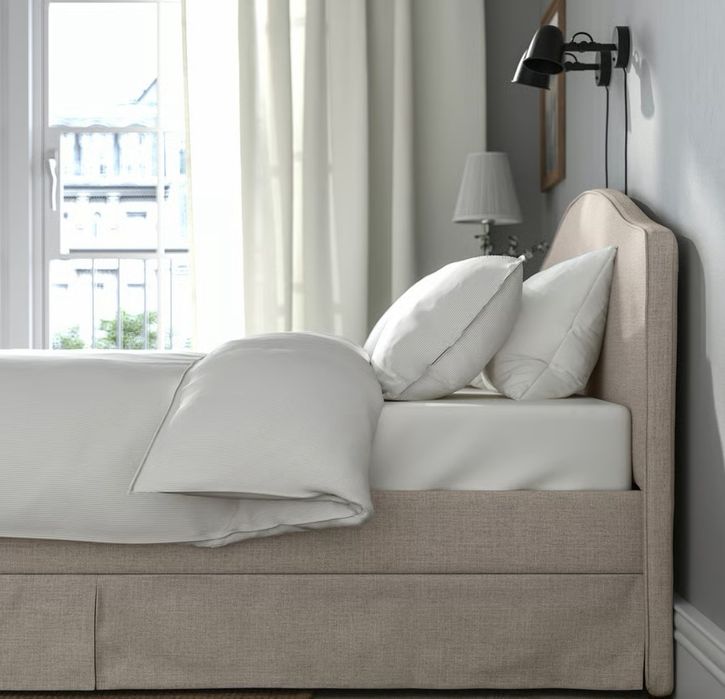 Piękne łóżko kontynentalne beżowe 160x200 stelaże materac stan idealny