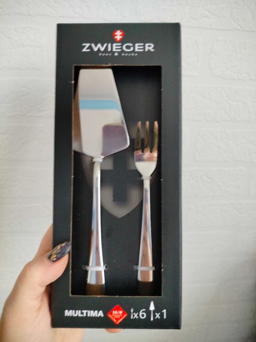 Komplet deserowy szpatułka i 6 widelczyków do ciasta Zwieger