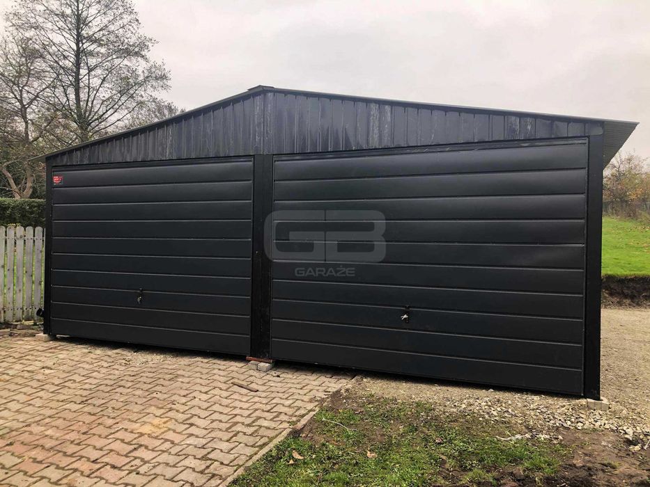 Garaż blaszany 6x6 wolnostojący 2x Brama uchylna dwuspadowy GB191