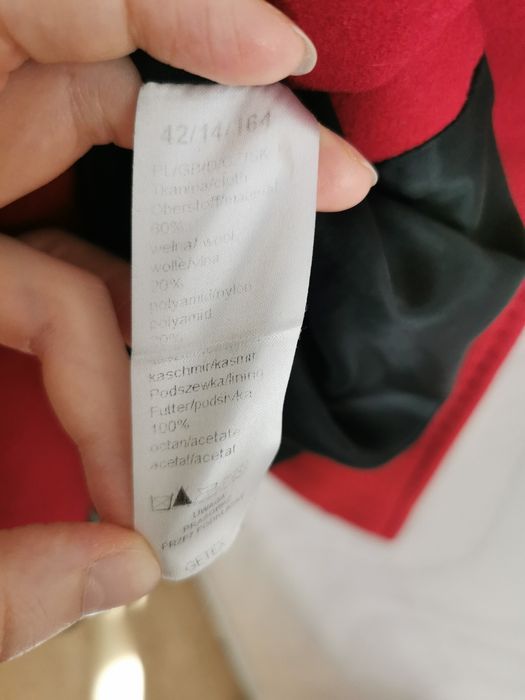 Płaszcz wełniany kaszmir malinowy GETEX