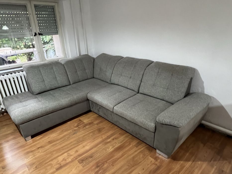Duży Narożnik Sofa Szara z Funkcja Spania 200x250