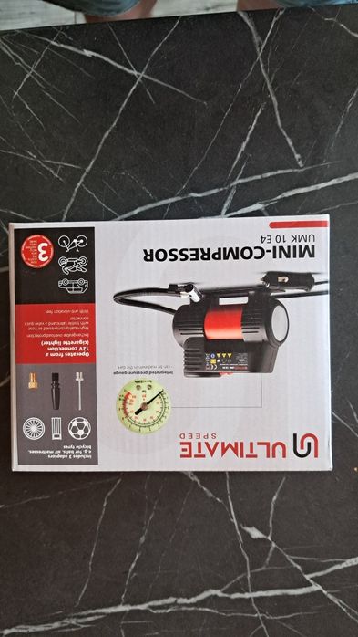 ULTIMATE SPEED® Mini sprężarka kompresor UMK 10 E4 z 3 adapterami