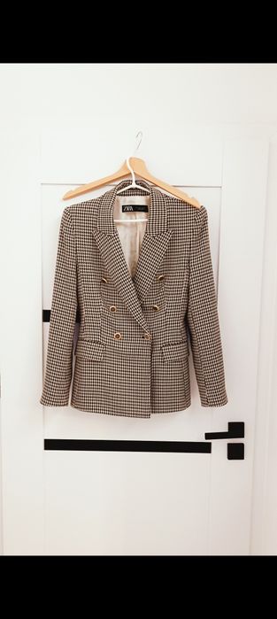 Zara garnitur w stylu old money w pepitkę komplet marynarka + szorty spodenki