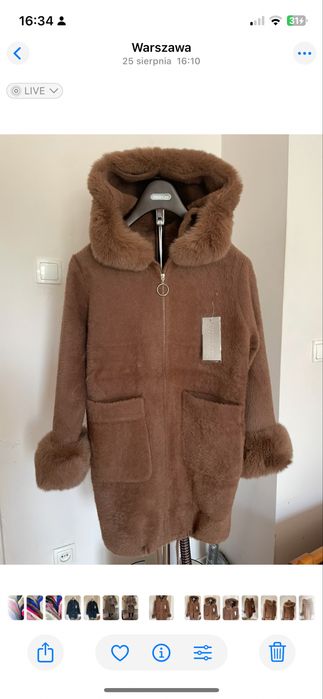 Płaszcz alpaka brązowy futerko