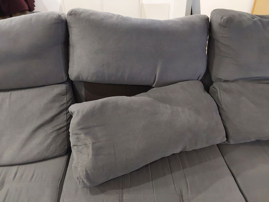 Sofá tecido cinza com chaise long 3,00m x 1,80m