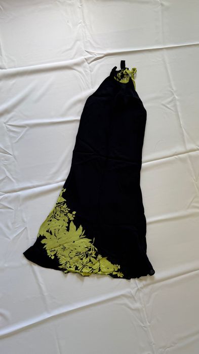 Sukienka midi, granatowa w zielone kwiaty, rozm. S