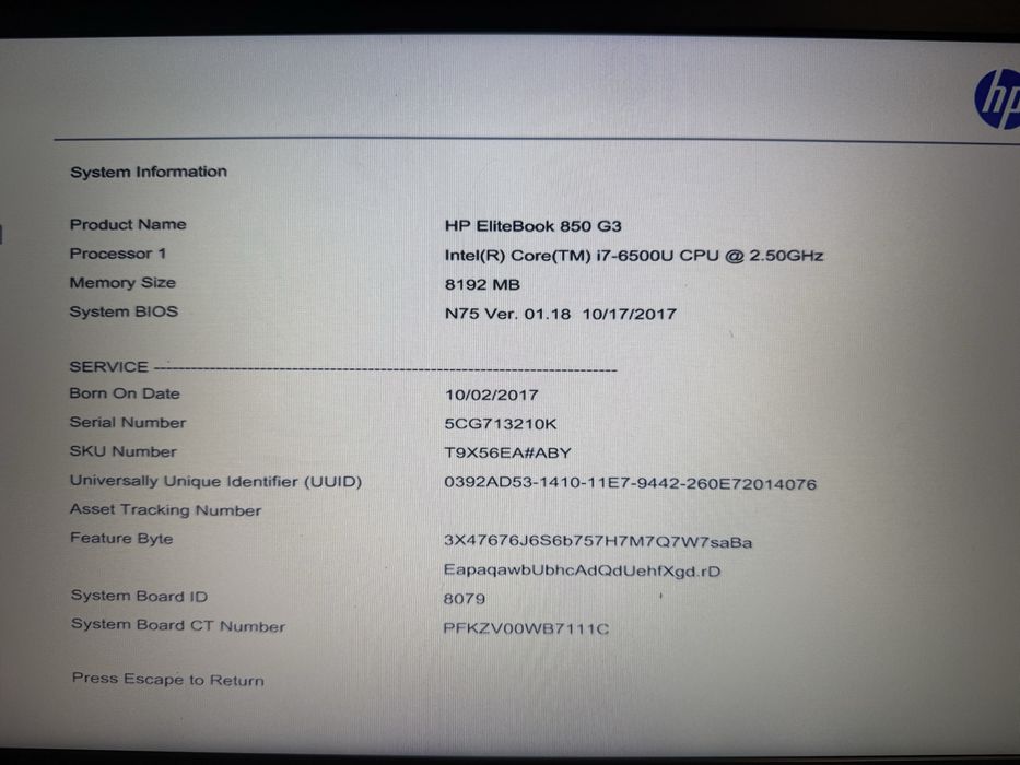 Laptop HP EliteBook 850 G3