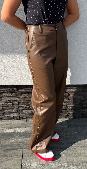 Nowe spodnie dzwony eco skórka S M