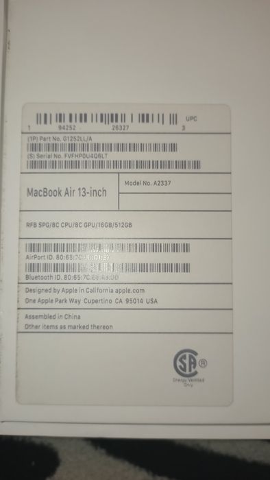MacBook air 13 16/512