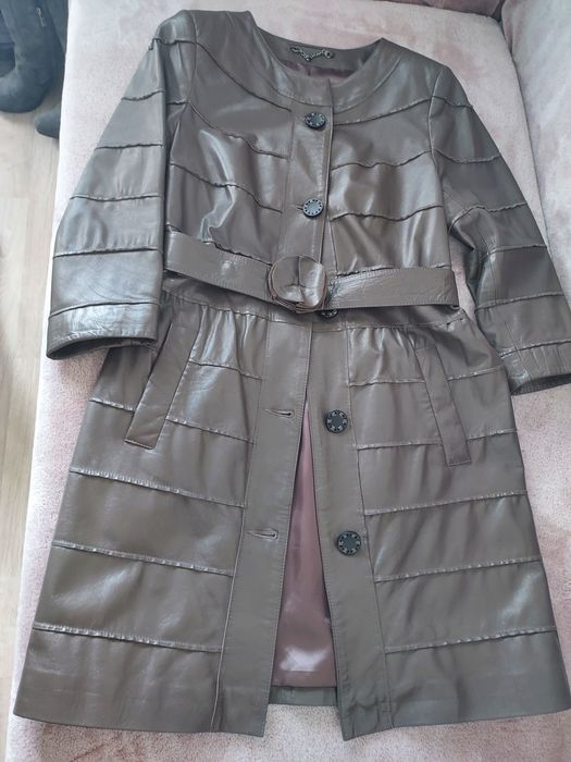 Premium! Płaszcz skórzany Fan Leatcher kolor  khaki + komin GRATIS