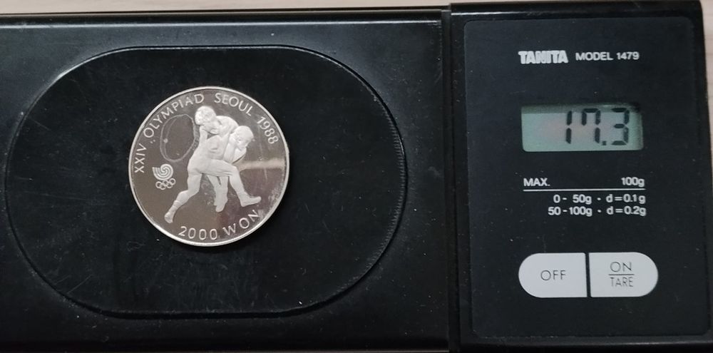 Moneta 2000 Won Korea Południowa 1988 Olimpiada Seul Zapasy piękny stan
