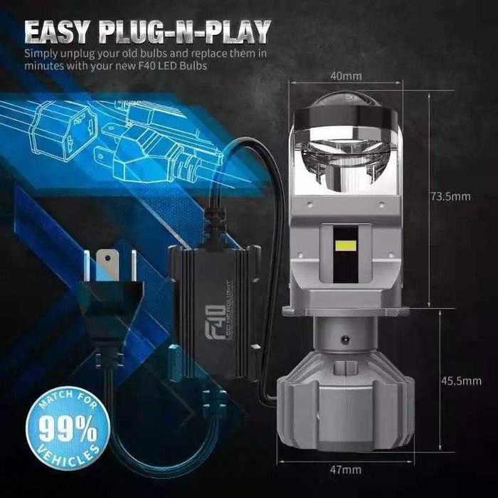 Мини линзы LED H4 F40 авто лампы свет 12V 24V 6000K ближний дальний