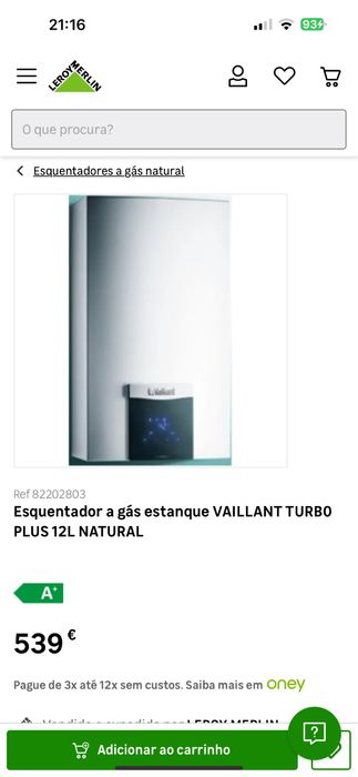 Esquentador gas natural VAILLANT TURBO mag PLUS