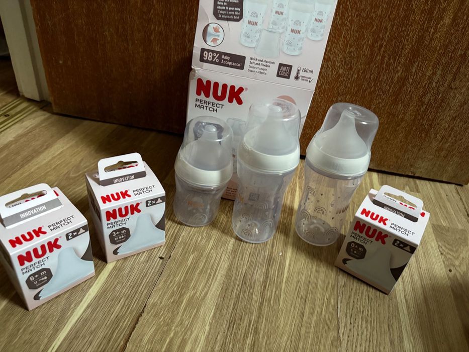 Новые бутылочки сменные соски Nuk Perfect match 0+ 3+ 6+ месяца