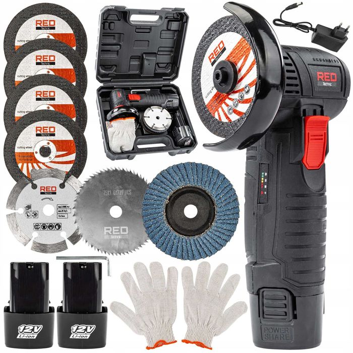 Mini szlifierka kątowa akumulatorowa 12v bezszczotkowa +2xaku 7xtarcza