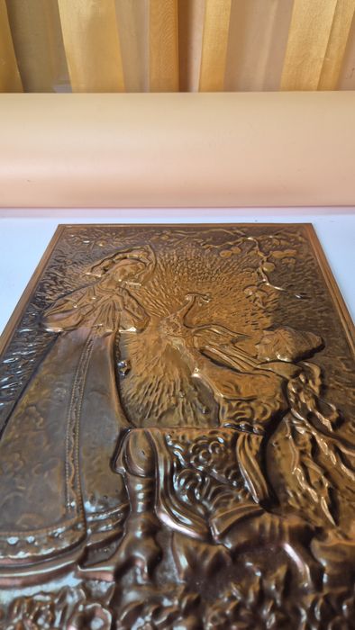 Piękna stara plakieta mosiężna obrazek starocia PRL T27