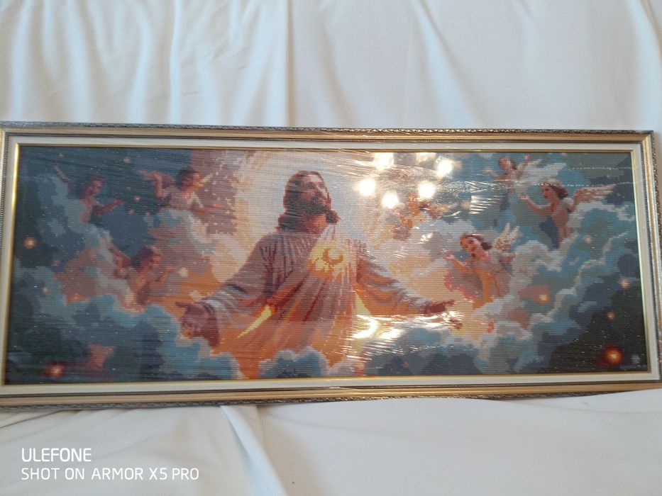 Картина ікона алмазна мозаїка Ісус Христос в хмарах 100*40см