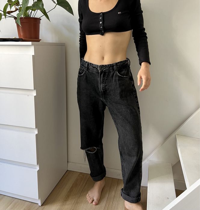 Czarne mom jeansy/denim Bershka 38/M