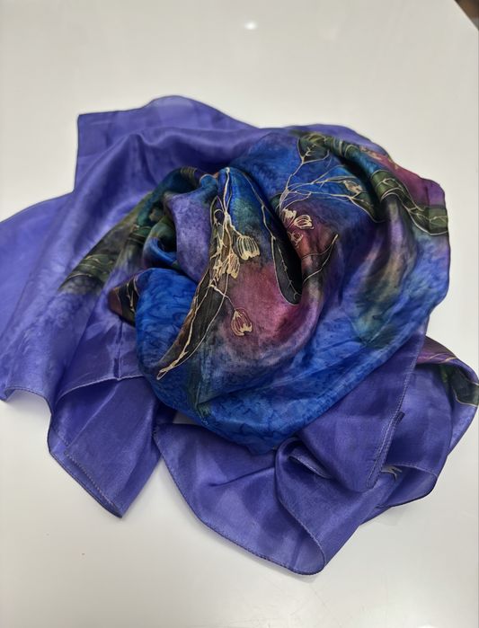 Apaszka ręcznie malowana unikat vintage 100% silk jedwab seta