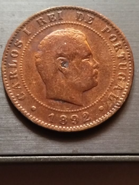 Moeda antiga 10 e 20 Reis D Carlos 1892 em Bronze