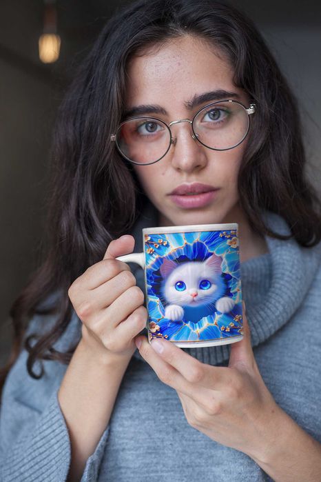 Kubek Kot Z Kotem Dla Kociary Piękny Kolorowy Kubek 330ml Prezent