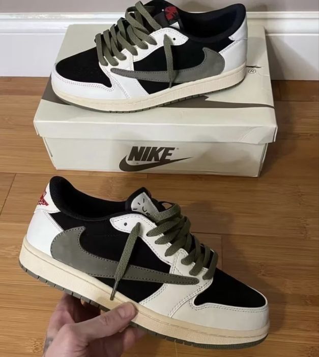 Шкіряні Кросівки nike air jordan 1 Retro Low OG SP Travis Scott Olive