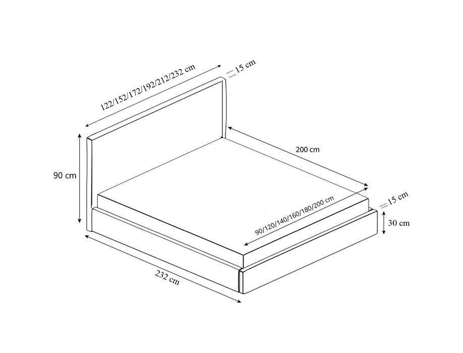 Łóżko tapicerowane FOX ze stelażem, pojemnikiem 90/120/140/160/180x200
