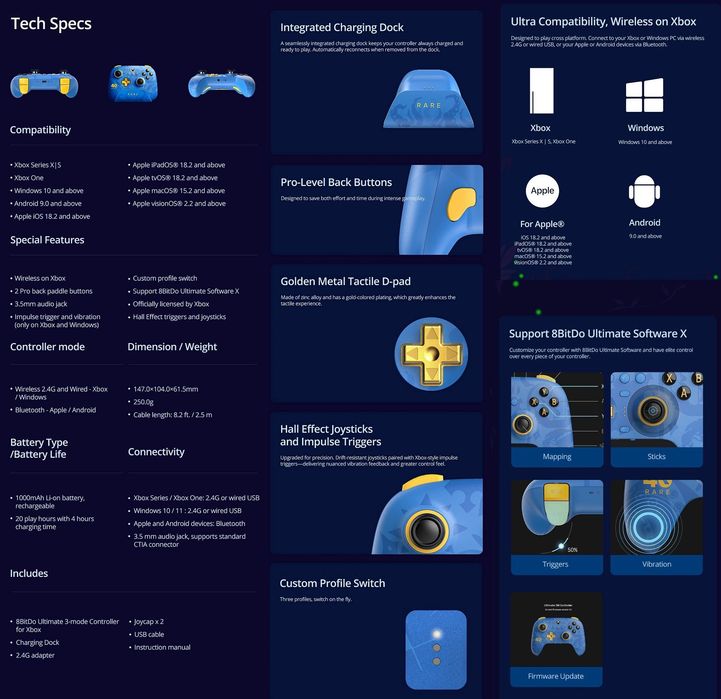 Геймпад 8BitDo Ultimate 3 Rare 40th Anniversary Edition джойтик контролер для Xbox Windows PC iOS Android док-станція