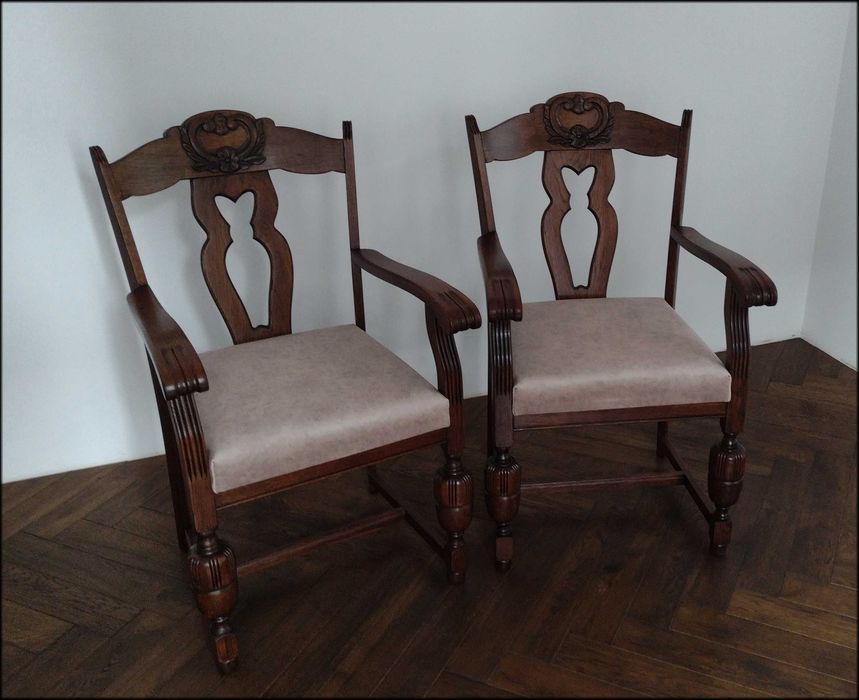 Krzesła tronowe, fotel drewniany gabinetowy, dębowe, stare