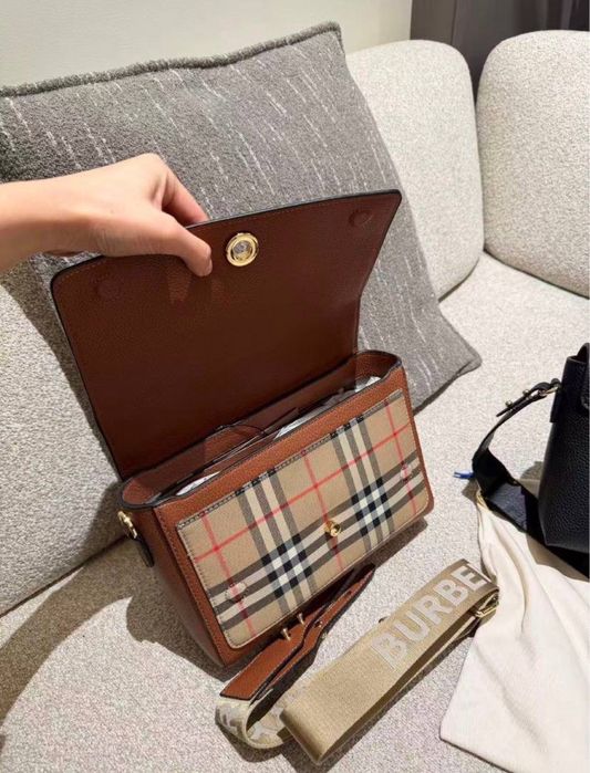 Burberry Leather Check Note сумка жіноча бежева женская шкіряна