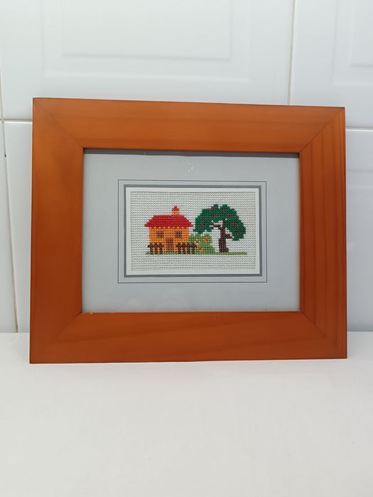 Cross-Stitch Picture. Wooden Frame