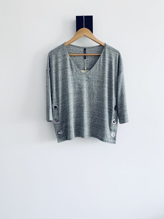 Sweter bluzka longsleeve szary melanż basic oversize Stradivarius