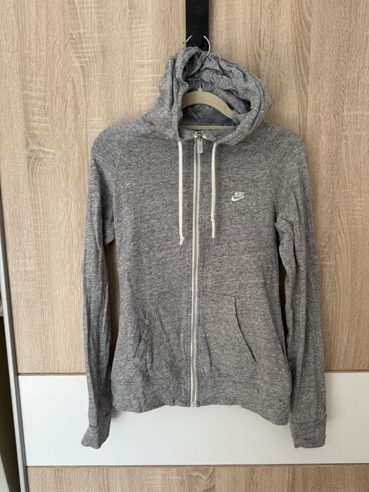 Bluza Nike S rozsuwana zip hoodie logowana szara cienka damska melanż