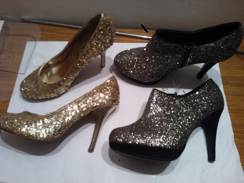 buty  szpilki  złote cekinowe uż; brokatowe srebrne nowe 6/39 od 50 zł
