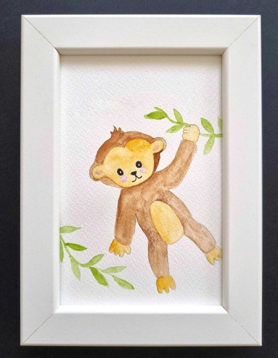 Quadro infantil para decoração com design macaco (moldura incluída)