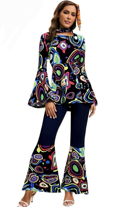 Nowa! Strój Hipiski Disco Lata 60 70 80 Dzieci kwiaty 38 M komplet