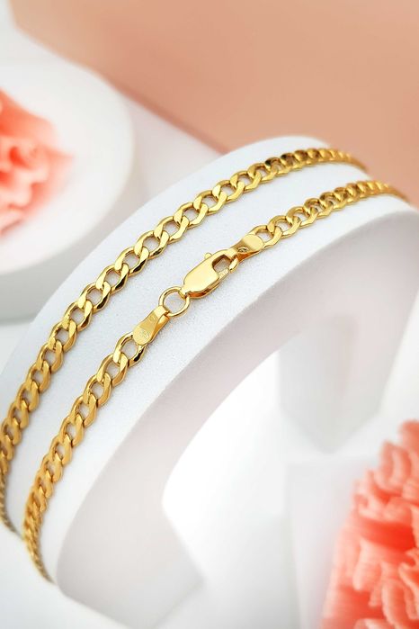 Złoty szeroki łańcuszek pancerka 60 cm pr. 585