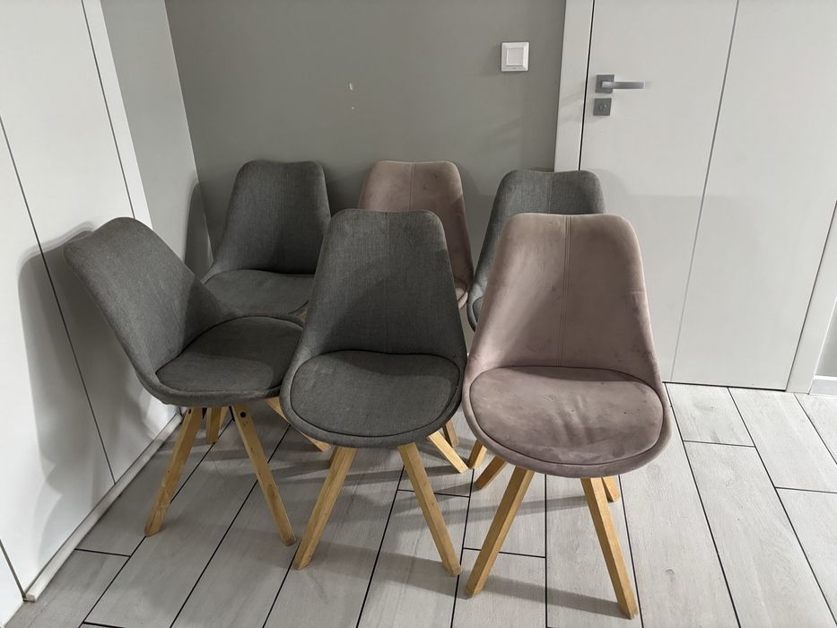 Krzesla 6 sztuk szare różowe skamdynawskie