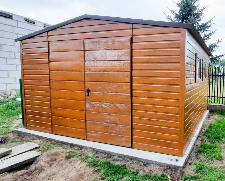 DOMEK OGRODOWY GARAŻ 4M X 4M Brama 2X Okno Drewnopodobny 4X4 GB260