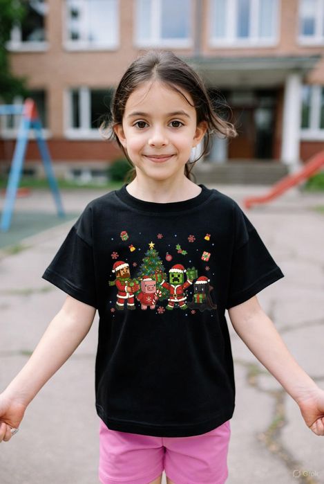 Koszulka dziecięca czarna creeper w minecraft prezent święta 116