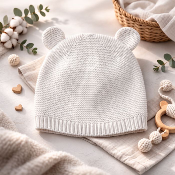 Beżowa kremowa czapka niemowlęca z uszkami H&M 86-92 1-2lata