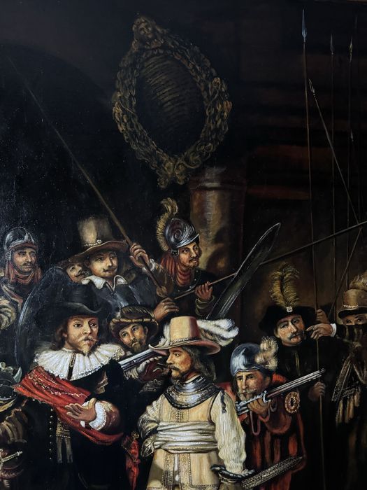 Stara kopia olej na płótnie Rembrandt Straż Nocna duży format