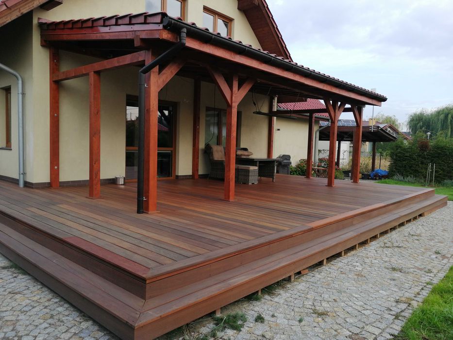 Taras drewniany kompozytowy deska egzotyczna bambus pergola zadaszenie